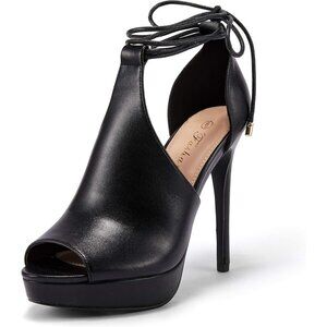 👑Women Cool Black Peep Toe Platform Stiletto Heels Lace-Up Strappy Dress Sandal